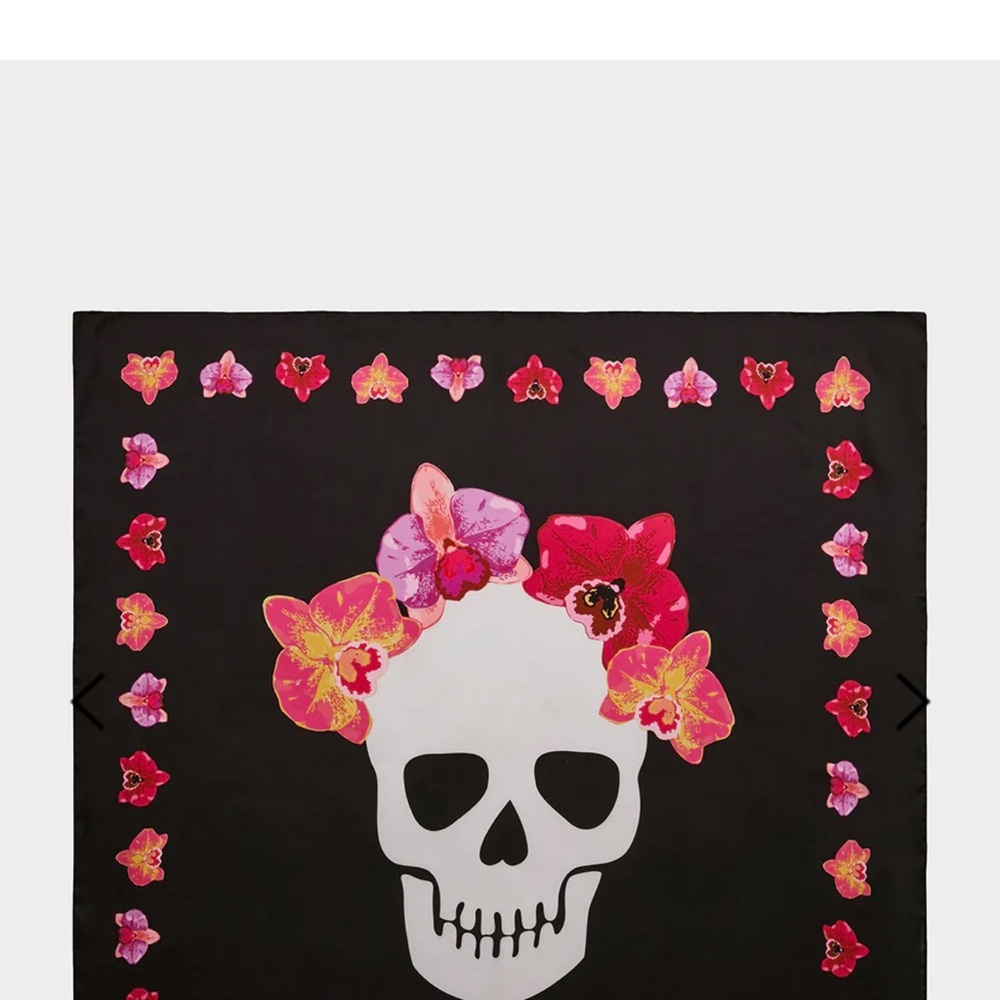 Betsey Johnson FLORAL SKULL SQUARE 35" X 35" SCARF BLACK